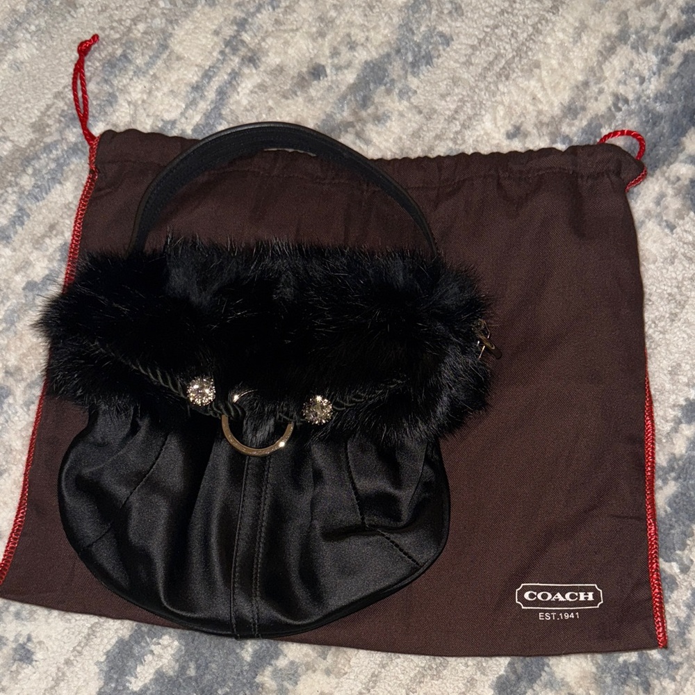 Coach Limited Editon Rabit Fur Black -Trimmed Women's Bag